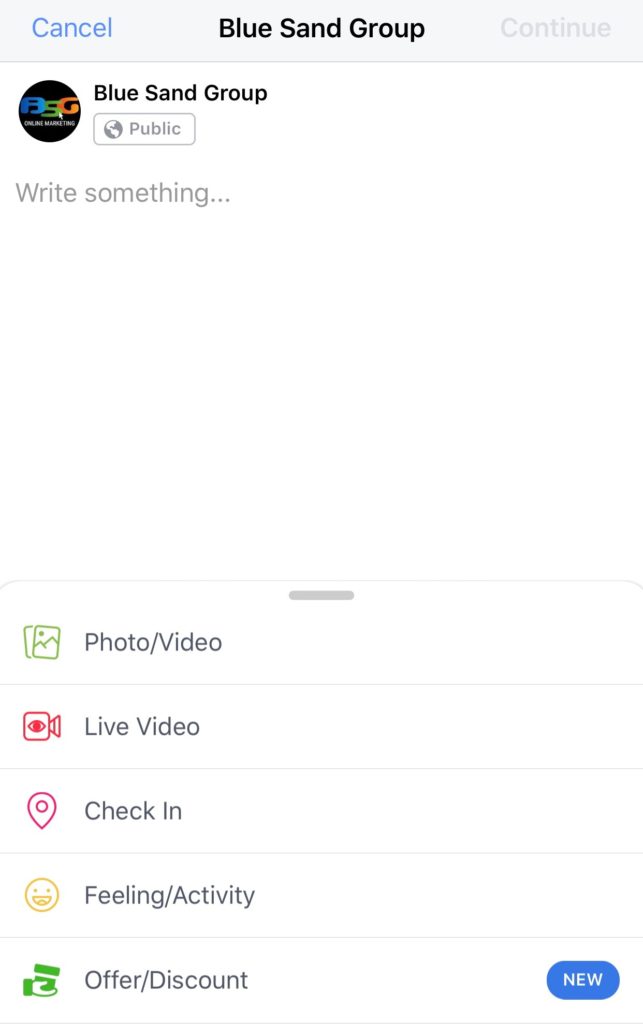 FB publish menu