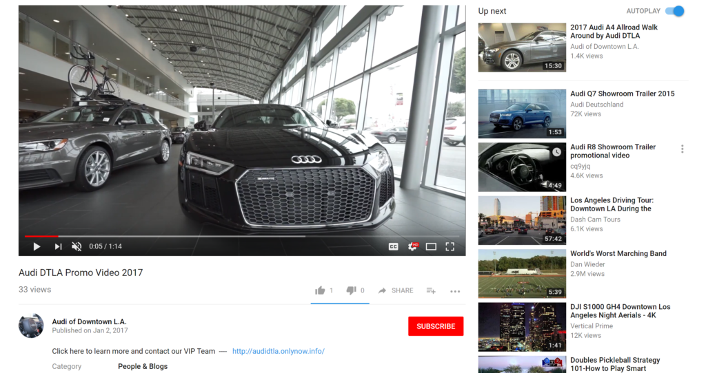 audi youtube page